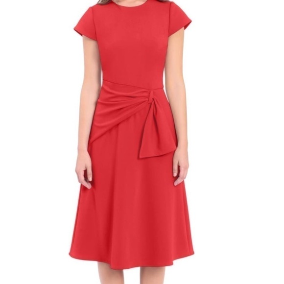 NORDSTROM Donna Morgan Twist Waist Cap Sleeve Red Midi Dress -Sz 6 - Picture 1 of 13